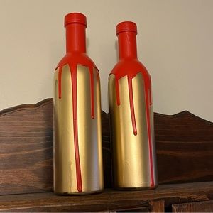 Pair of Gold & Red Glass Bottles